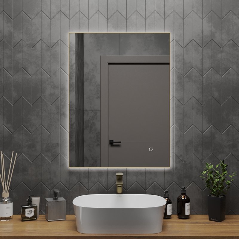 Зеркало Roxen Frida 510215-60 60x80 в металлическом профиле "брашированное золото" c LED подсветкой
